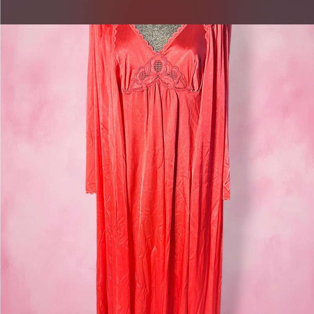 Elegant Coral Pink Lace Nightgown